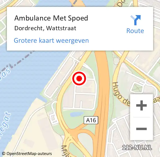 Locatie op kaart van de 112 melding: Ambulance Met Spoed Naar Dordrecht, Wattstraat op 26 januari 2016 16:15