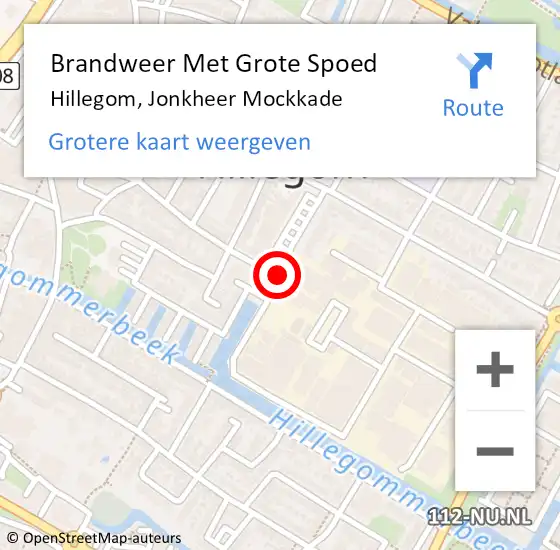 Locatie op kaart van de 112 melding: Brandweer Met Grote Spoed Naar Hillegom, Jonkheer Mockkade op 26 januari 2016 18:19