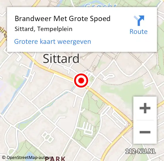 Locatie op kaart van de 112 melding: Brandweer Met Grote Spoed Naar Sittard, Tempelplein op 26 januari 2016 20:36