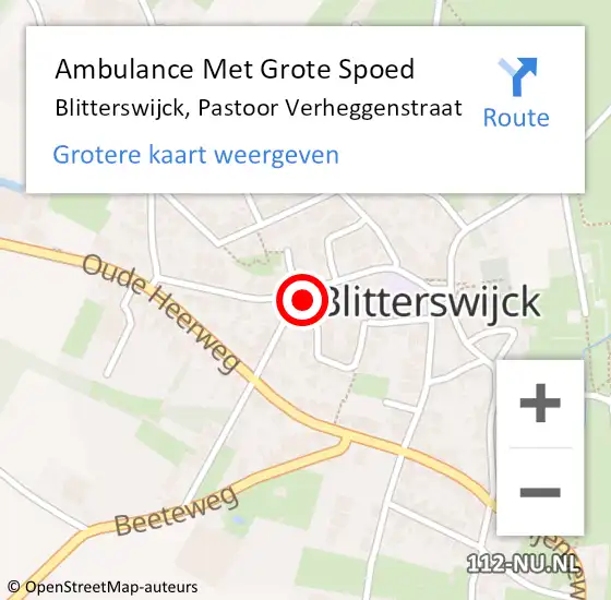 Locatie op kaart van de 112 melding: Ambulance Met Grote Spoed Naar Blitterswijck, Pastoor Verheggenstraat op 26 januari 2016 21:23