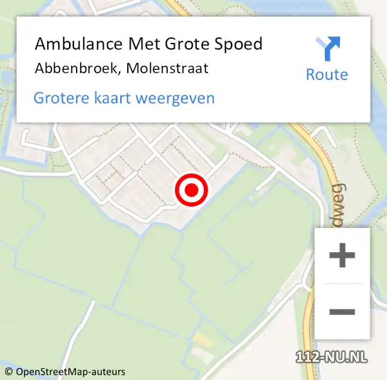 Locatie op kaart van de 112 melding: Ambulance Met Grote Spoed Naar Abbenbroek, Molenstraat op 26 januari 2016 21:45