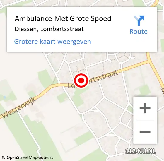 Locatie op kaart van de 112 melding: Ambulance Met Grote Spoed Naar Diessen, Lombartsstraat op 26 januari 2016 21:47