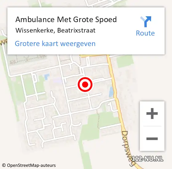 Locatie op kaart van de 112 melding: Ambulance Met Grote Spoed Naar Wissenkerke, Beatrixstraat op 26 januari 2016 21:52