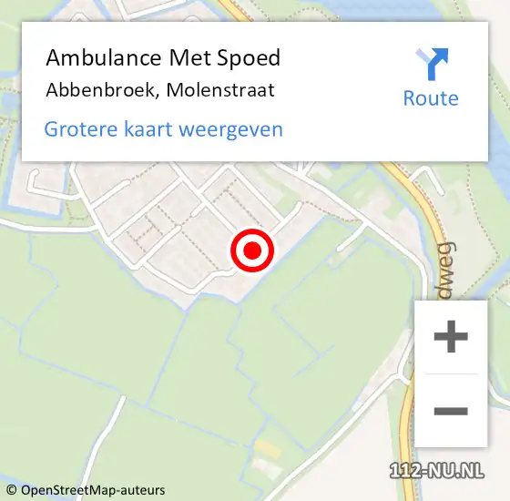 Locatie op kaart van de 112 melding: Ambulance Met Spoed Naar Abbenbroek, Molenstraat op 26 januari 2016 22:50