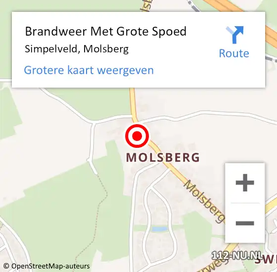 Locatie op kaart van de 112 melding: Brandweer Met Grote Spoed Naar Simpelveld, Molsberg op 26 januari 2016 22:59