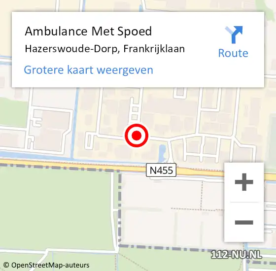 Locatie op kaart van de 112 melding: Ambulance Met Spoed Naar Hazerswoude-Dorp, Frankrijklaan op 27 januari 2016 00:07