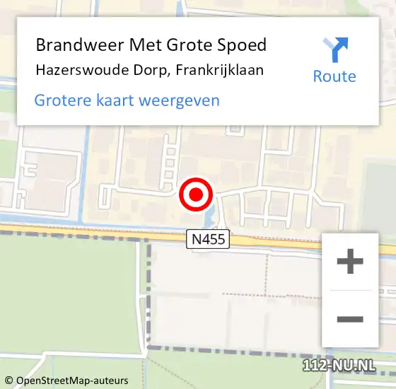 Locatie op kaart van de 112 melding: Brandweer Met Grote Spoed Naar Hazerswoude Dorp, Frankrijklaan op 27 januari 2016 00:17