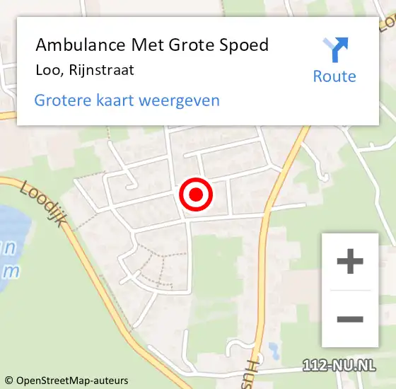 Locatie op kaart van de 112 melding: Ambulance Met Grote Spoed Naar Loo, Rijnstraat op 27 januari 2016 04:08