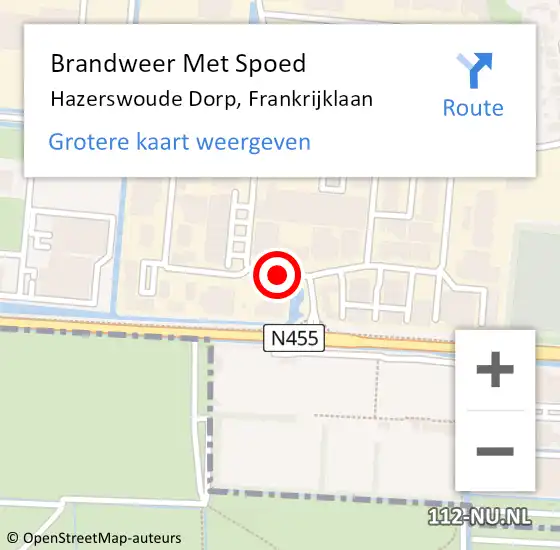 Locatie op kaart van de 112 melding: Brandweer Met Spoed Naar Hazerswoude Dorp, Frankrijklaan op 27 januari 2016 05:05