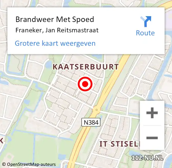 Locatie op kaart van de 112 melding: Brandweer Met Spoed Naar Franeker, Jan Reitsmastraat op 27 januari 2016 07:29