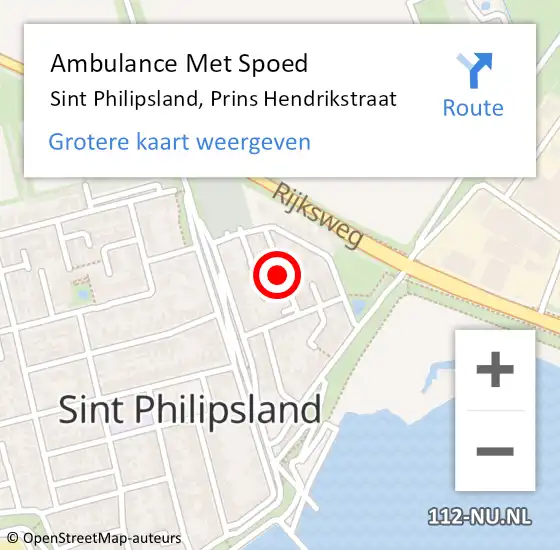 Locatie op kaart van de 112 melding: Ambulance Met Spoed Naar Sint Philipsland, Prins Hendrikstraat op 27 januari 2016 10:13