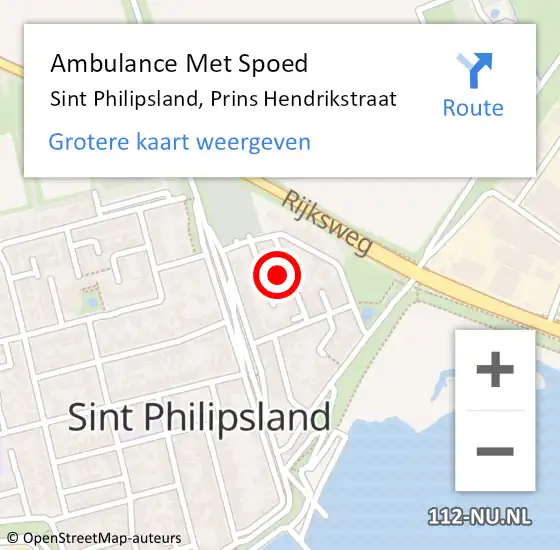 Locatie op kaart van de 112 melding: Ambulance Met Spoed Naar Sint Philipsland, Prins Hendrikstraat op 27 januari 2016 10:14