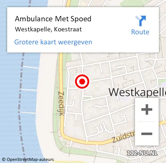 Locatie op kaart van de 112 melding: Ambulance Met Spoed Naar Westkapelle, Koestraat op 27 januari 2016 10:14