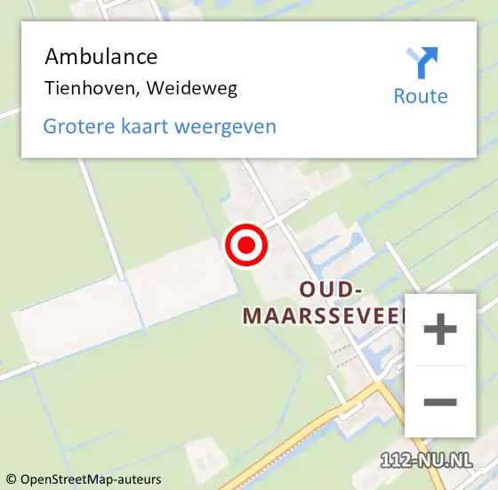 Locatie op kaart van de 112 melding: Ambulance Tienhoven, Weideweg op 27 januari 2016 10:29