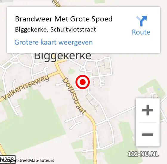 Locatie op kaart van de 112 melding: Brandweer Met Grote Spoed Naar Biggekerke, Schuitvlotstraat op 27 januari 2016 12:07