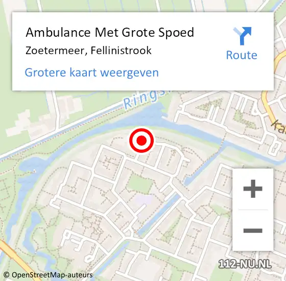 Locatie op kaart van de 112 melding: Ambulance Met Grote Spoed Naar Zoetermeer, Fellinistrook op 27 januari 2016 12:54