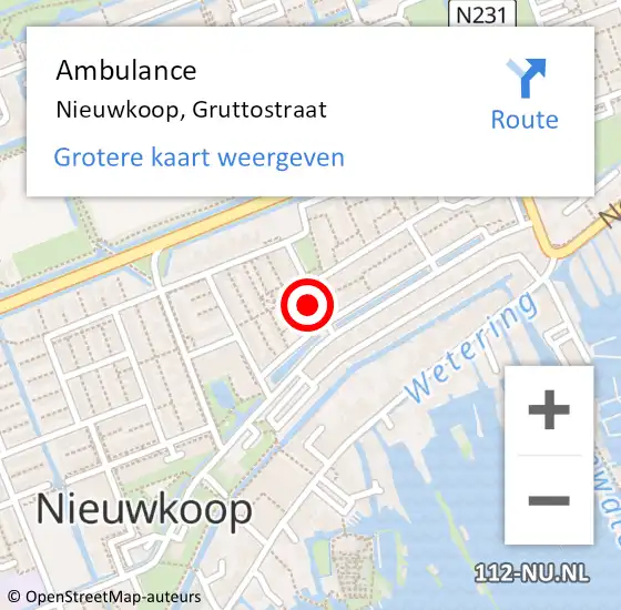 Locatie op kaart van de 112 melding: Ambulance Nieuwkoop, Gruttostraat op 27 januari 2016 13:47