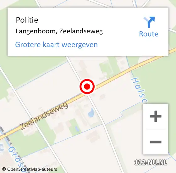 Locatie op kaart van de 112 melding: Politie Langenboom, Zeelandseweg op 27 januari 2016 15:51