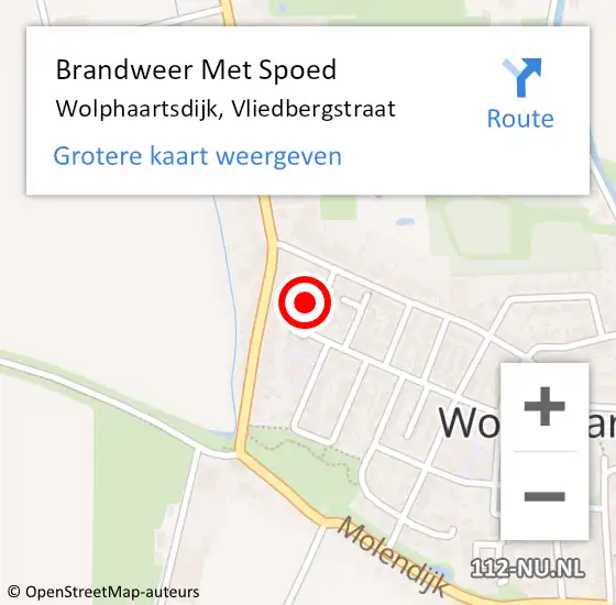 Locatie op kaart van de 112 melding: Brandweer Met Spoed Naar Wolphaartsdijk, Vliedbergstraat op 27 januari 2016 16:52