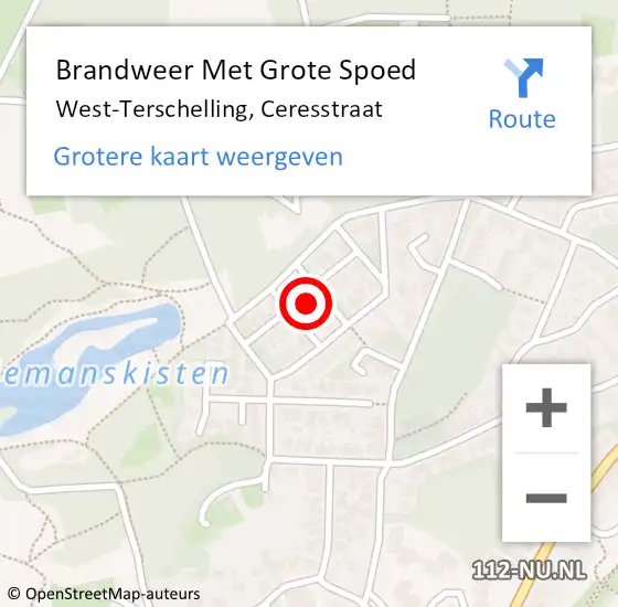 Locatie op kaart van de 112 melding: Brandweer Met Grote Spoed Naar West-Terschelling, Ceresstraat op 27 januari 2016 17:02