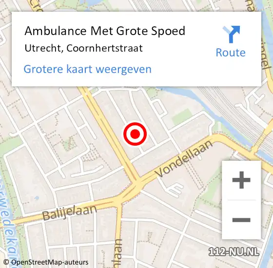 Locatie op kaart van de 112 melding: Ambulance Met Grote Spoed Naar Utrecht, Coornhertstraat op 27 januari 2016 17:29