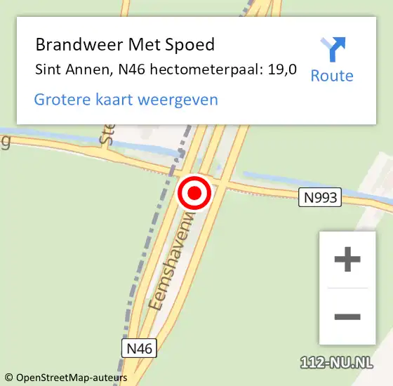 Locatie op kaart van de 112 melding: Brandweer Met Spoed Naar Sint Annen, N46 hectometerpaal: 19,0 op 27 januari 2016 17:53