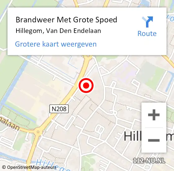 Locatie op kaart van de 112 melding: Brandweer Met Grote Spoed Naar Hillegom, Van Den Endelaan op 14 september 2013 21:30