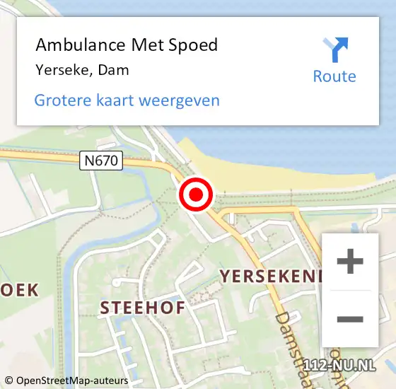 Locatie op kaart van de 112 melding: Ambulance Met Spoed Naar Yerseke, Dam op 27 januari 2016 19:23