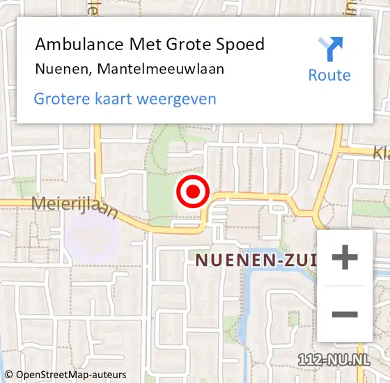 Locatie op kaart van de 112 melding: Ambulance Met Grote Spoed Naar Nuenen, Mantelmeeuwlaan op 27 januari 2016 19:44