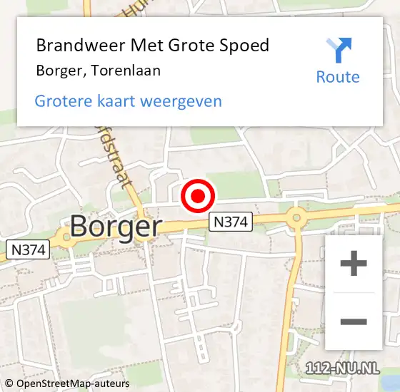 Locatie op kaart van de 112 melding: Brandweer Met Grote Spoed Naar Borger, Torenlaan op 27 januari 2016 19:57