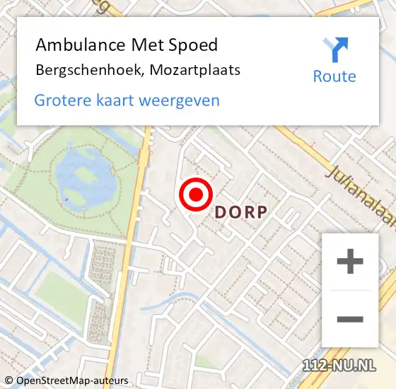 Locatie op kaart van de 112 melding: Ambulance Met Spoed Naar Bergschenhoek, Mozartplaats op 27 januari 2016 20:04