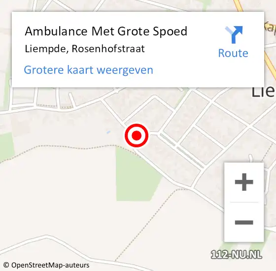 Locatie op kaart van de 112 melding: Ambulance Met Grote Spoed Naar Liempde, Rosenhofstraat op 27 januari 2016 21:21