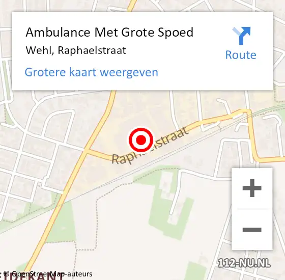 Locatie op kaart van de 112 melding: Ambulance Met Grote Spoed Naar Wehl, Raphaelstraat op 27 januari 2016 21:46