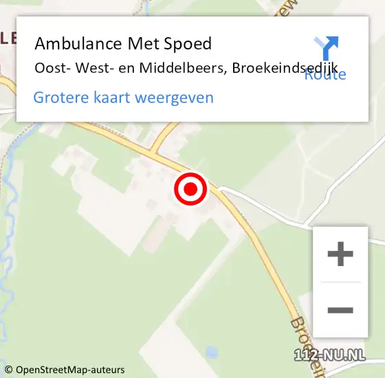Locatie op kaart van de 112 melding: Ambulance Met Spoed Naar Oost- West- en Middelbeers, Broekeindsedijk op 27 januari 2016 22:12