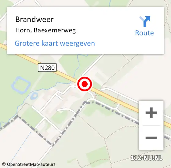 Locatie op kaart van de 112 melding: Brandweer Horn, Baexemerweg op 27 januari 2016 22:22