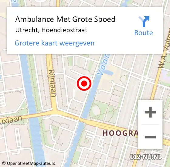 Locatie op kaart van de 112 melding: Ambulance Met Grote Spoed Naar Utrecht, Hoendiepstraat op 27 januari 2016 22:38