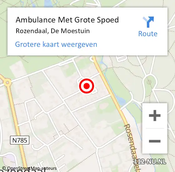 Locatie op kaart van de 112 melding: Ambulance Met Grote Spoed Naar Rozendaal, De Moestuin op 28 januari 2016 01:36