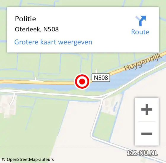 Locatie op kaart van de 112 melding: Politie Oterleek, N508 op 28 januari 2016 05:49