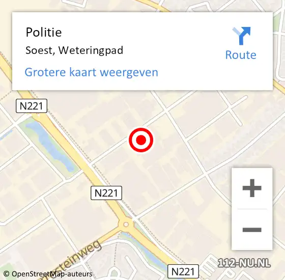 Locatie op kaart van de 112 melding: Politie Soest, Weteringpad op 28 januari 2016 08:08