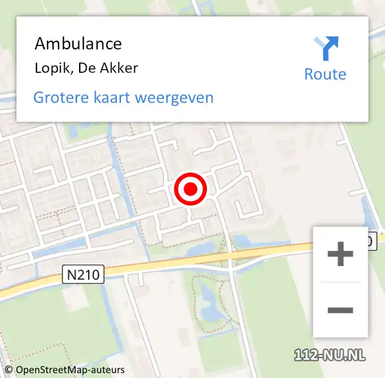 Locatie op kaart van de 112 melding: Ambulance Lopik, De Akker op 28 januari 2016 08:11