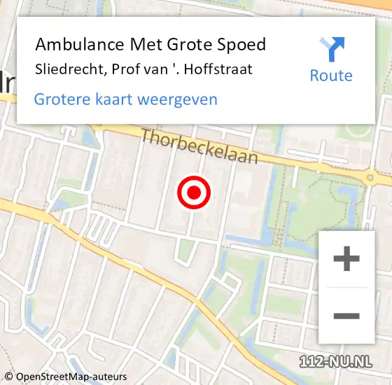 Locatie op kaart van de 112 melding: Ambulance Met Grote Spoed Naar Sliedrecht, Prof van '. Hoffstraat op 28 januari 2016 09:10