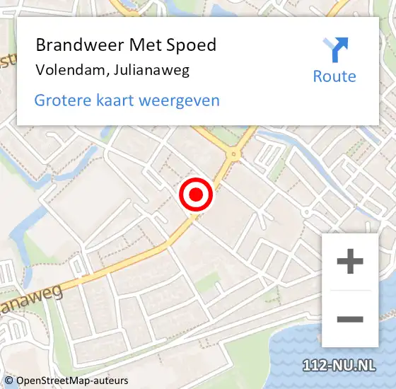 Locatie op kaart van de 112 melding: Brandweer Met Spoed Naar Volendam, Julianaweg op 28 januari 2016 09:34