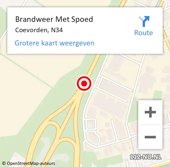 Locatie op kaart van de 112 melding: Brandweer Met Spoed Naar Coevorden, N34 op 28 januari 2016 09:44