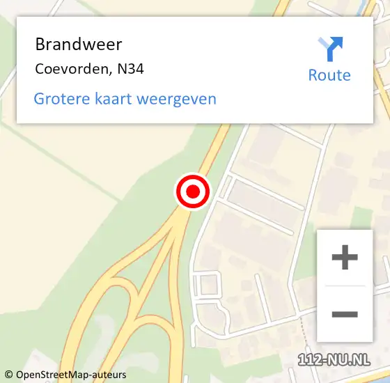 Locatie op kaart van de 112 melding: Brandweer Coevorden, N34 op 28 januari 2016 09:46