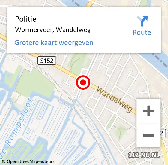 Locatie op kaart van de 112 melding: Politie Wormerveer, Wandelweg op 28 januari 2016 10:08