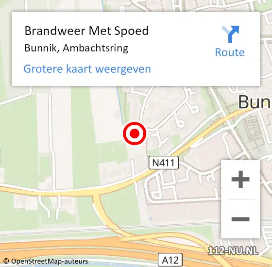 Locatie op kaart van de 112 melding: Brandweer Met Spoed Naar Bunnik, Ambachtsring op 28 januari 2016 10:50