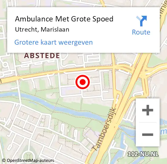 Locatie op kaart van de 112 melding: Ambulance Met Grote Spoed Naar Utrecht, Marislaan op 28 januari 2016 10:57