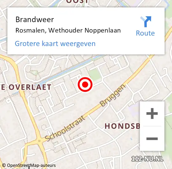 Locatie op kaart van de 112 melding: Brandweer Rosmalen, Wethouder Noppenlaan op 28 januari 2016 19:47