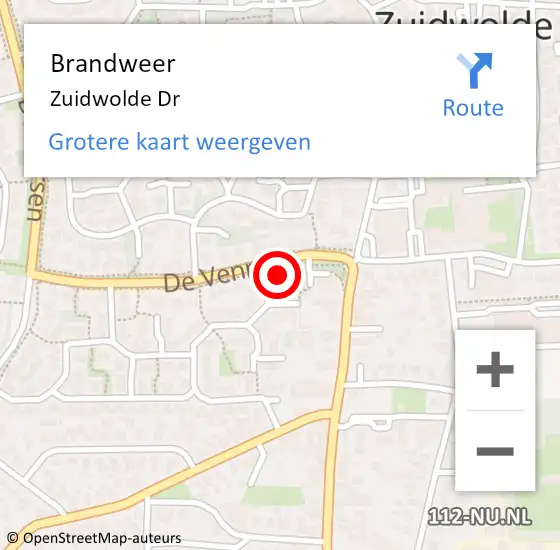 Locatie op kaart van de 112 melding: Brandweer Zuidwolde Dr op 4 december 2013 17:10