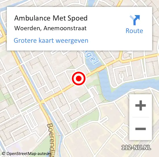 Locatie op kaart van de 112 melding: Ambulance Met Spoed Naar Woerden, Anemoonstraat op 28 januari 2016 22:02